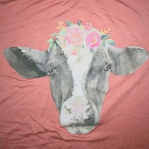new directions LARGE coral color tunic cow with flower crown milk cow heffer
